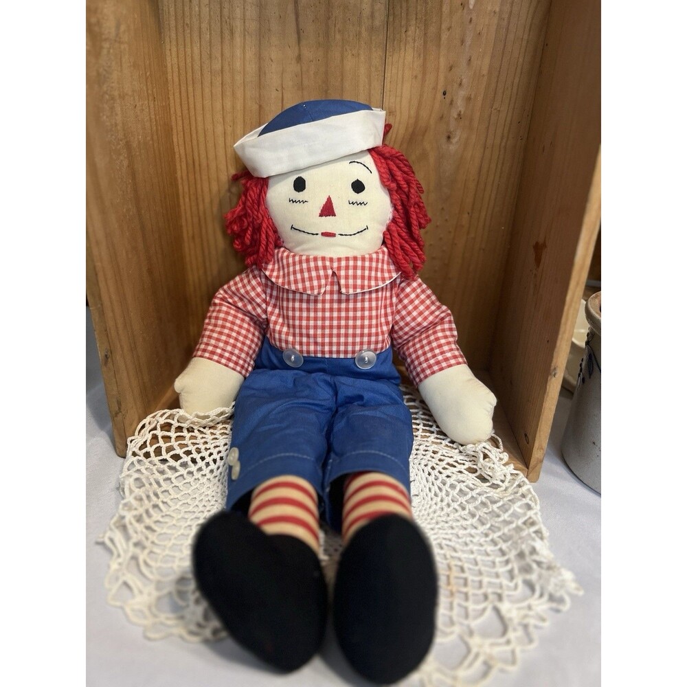 Vintage Raggedy Andy-Style Doll – Handmade Americana Nursery Decor